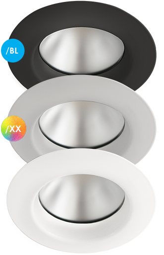 matt white downlight and matt black downlight
